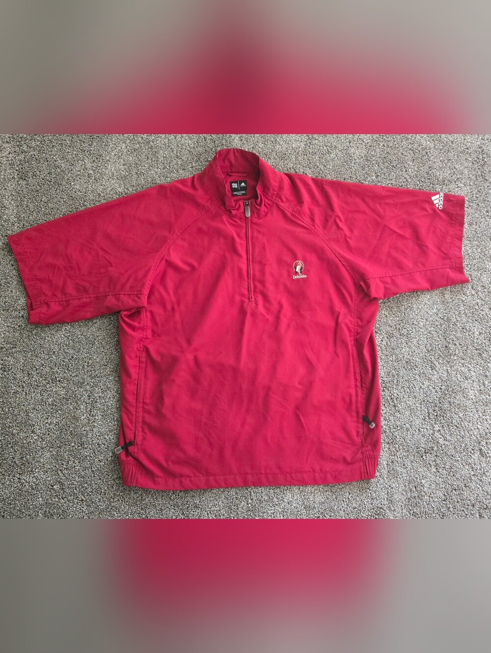 Adidas DeBordieu Red Quarter Zip Short Sleeve Rain Wind Jacket M